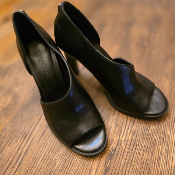 KARL LAGERFELD Paris Brette/D21 Black Leather Peep Toe Ulta-high Pump size 8 - Picture 2 of 11